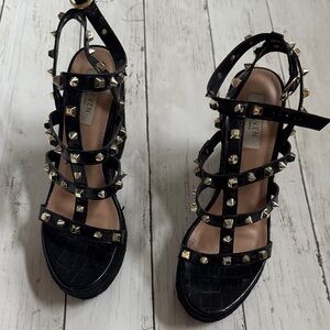 Steven By Steve Madden Black Studded Strappy Heeled Sandals